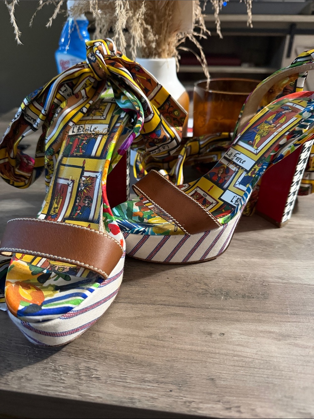 Women’s Multicolor Platform Sandals with Brown Leather Strap